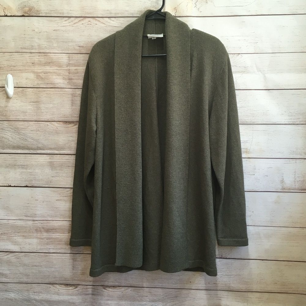 ANNE PEDERSON OPEN FRONT SWEATER IN‎ GREEN WOOL
